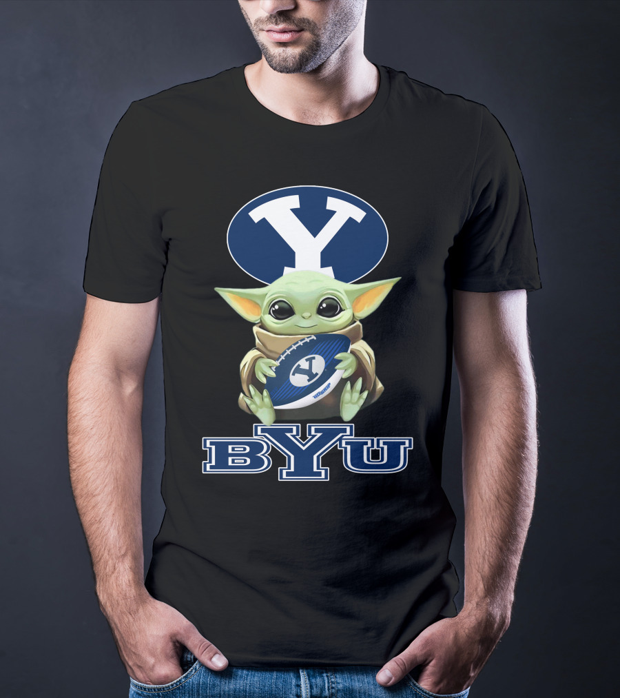 Byu Cougars Baby Yoda Holding Football With Byu T-Shirt