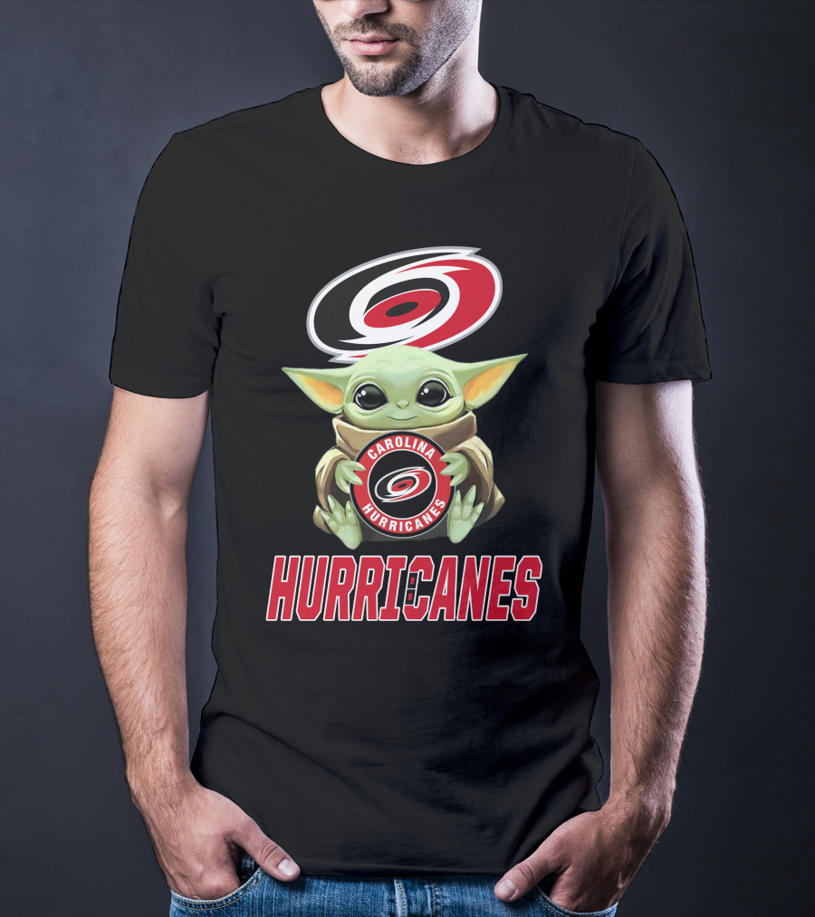 Carolina Hurricanes Baby Yoda Holding Team T-Shirt