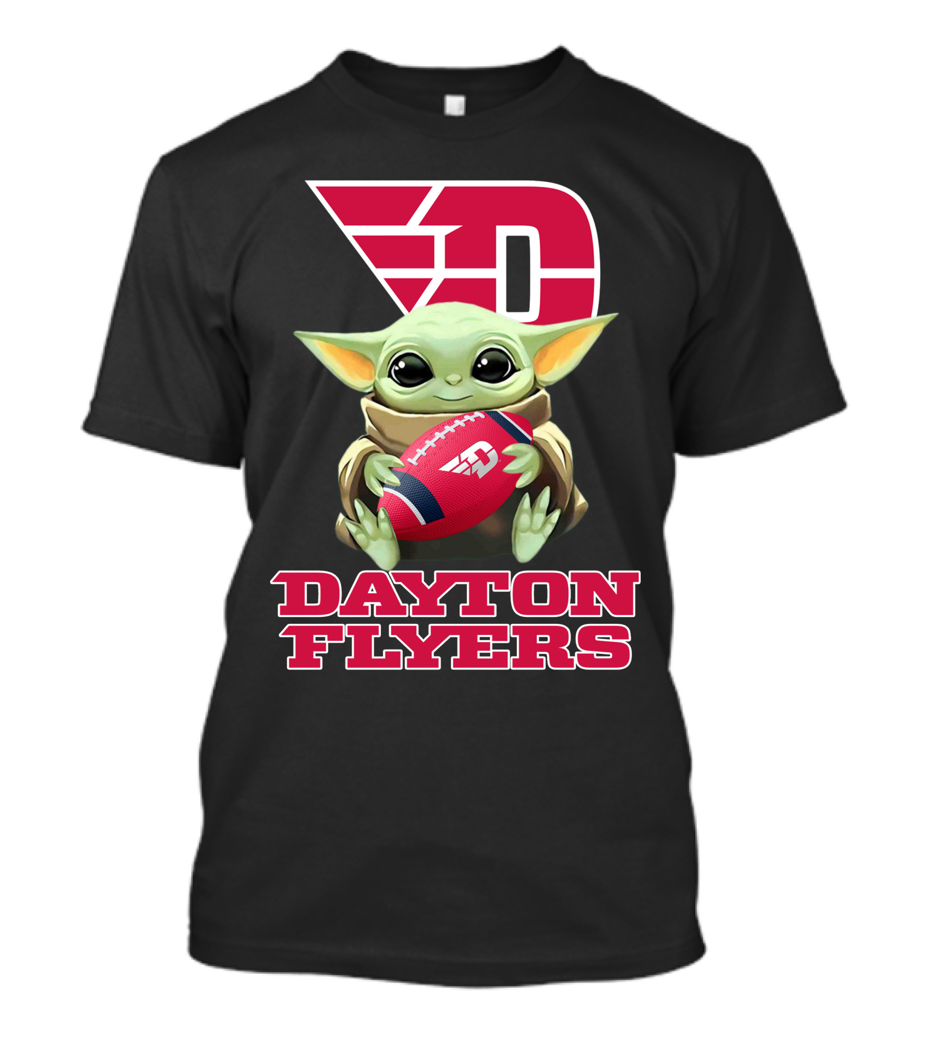 Dayton Flyers Baby Yoda Holding Football T-Shirt