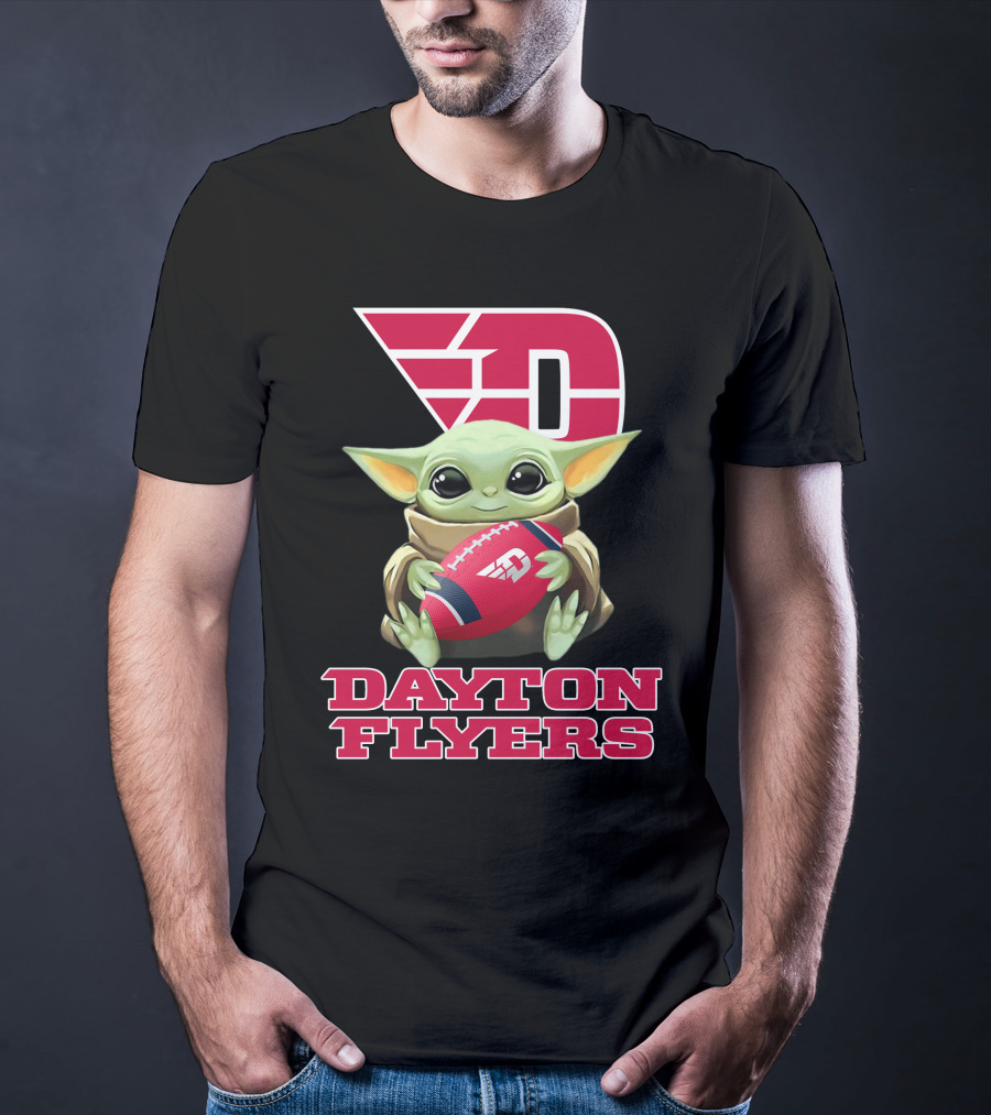 Dayton Flyers Baby Yoda Holding Football T-Shirt