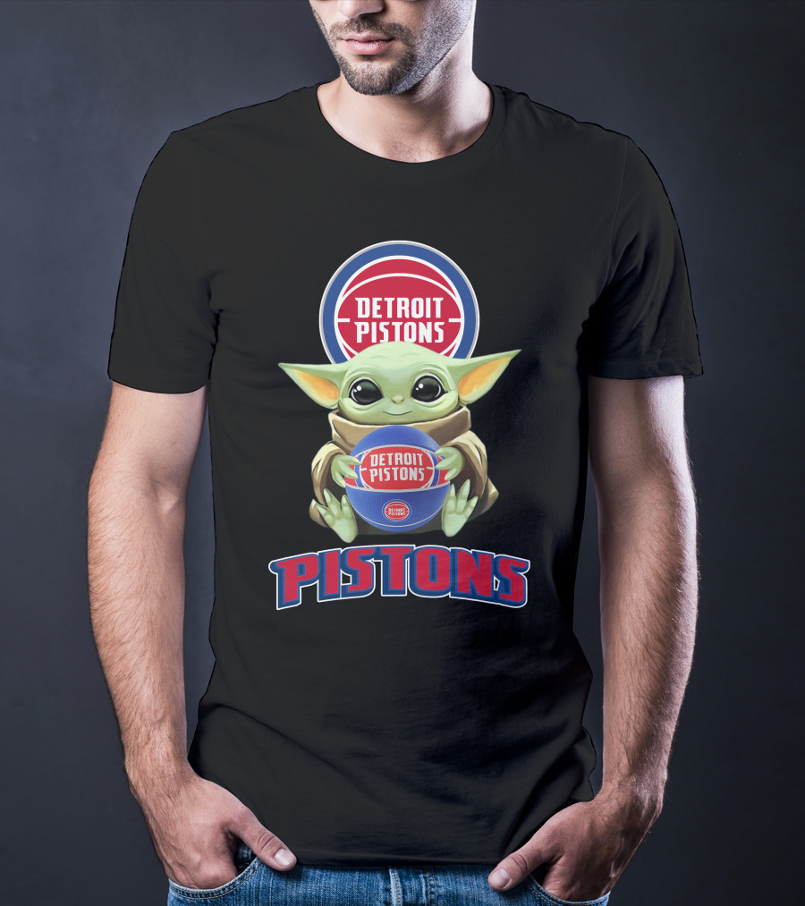 Detroit Pistons Baby Yoda Holding Basketball T-Shirt