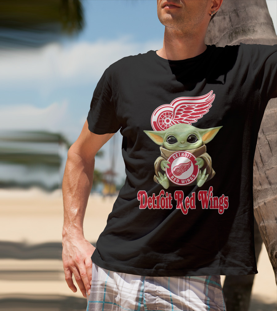 Detroit Red Wings Baby Yoda Holding T-Shirt