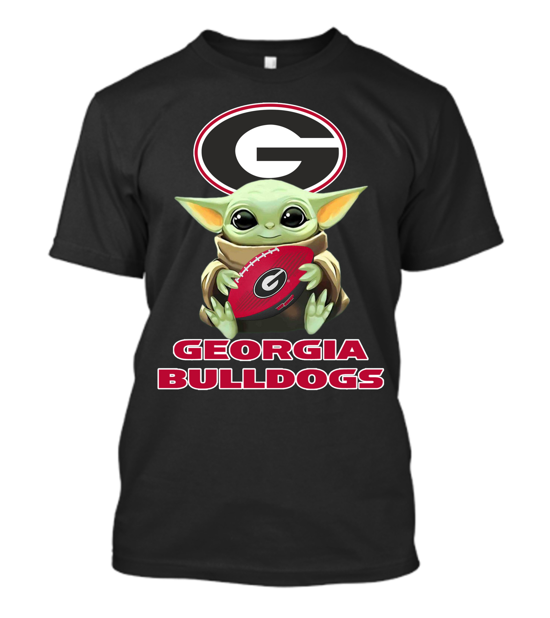 Georgia Bulldogs Baby Yoda Holding Football T-Shirt