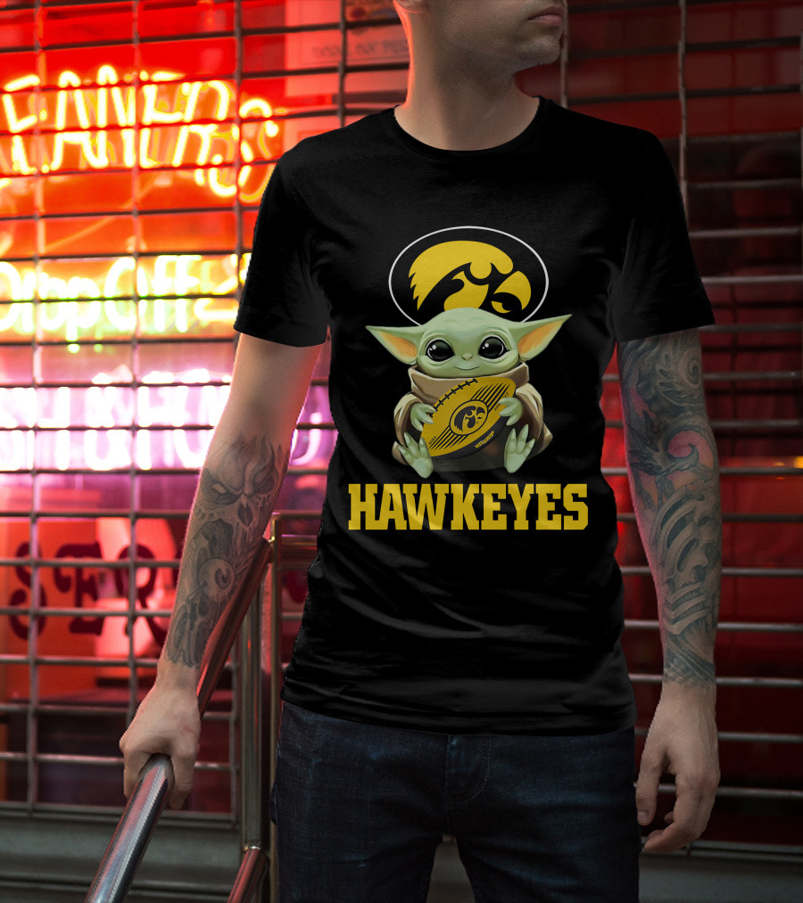 Iowa Hawkeyes Baby Yoda Football T-Shirt