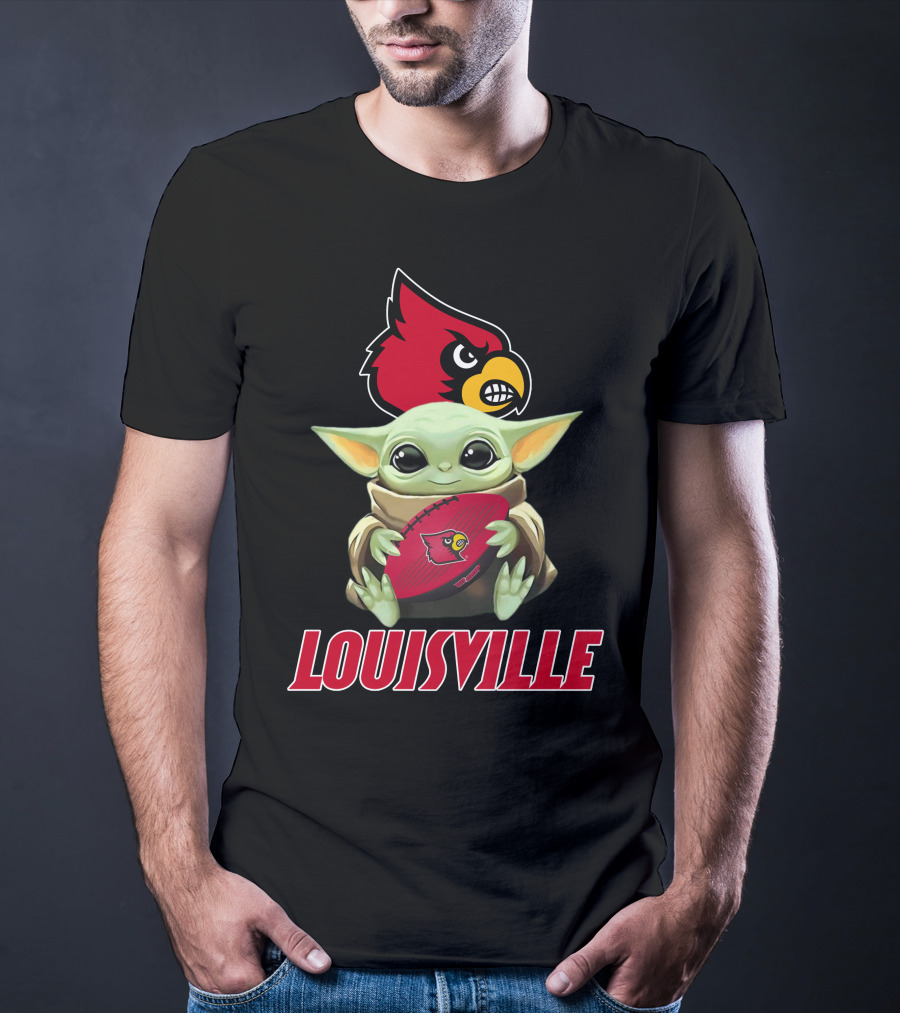 Louisville Cardinals Baby Yoda Holding Football T-Shirt
