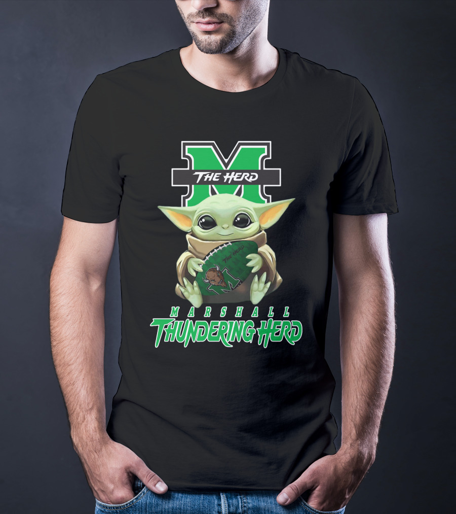 Marshall Thundering Herd Baby Yoda The Herd Football T-Shirt