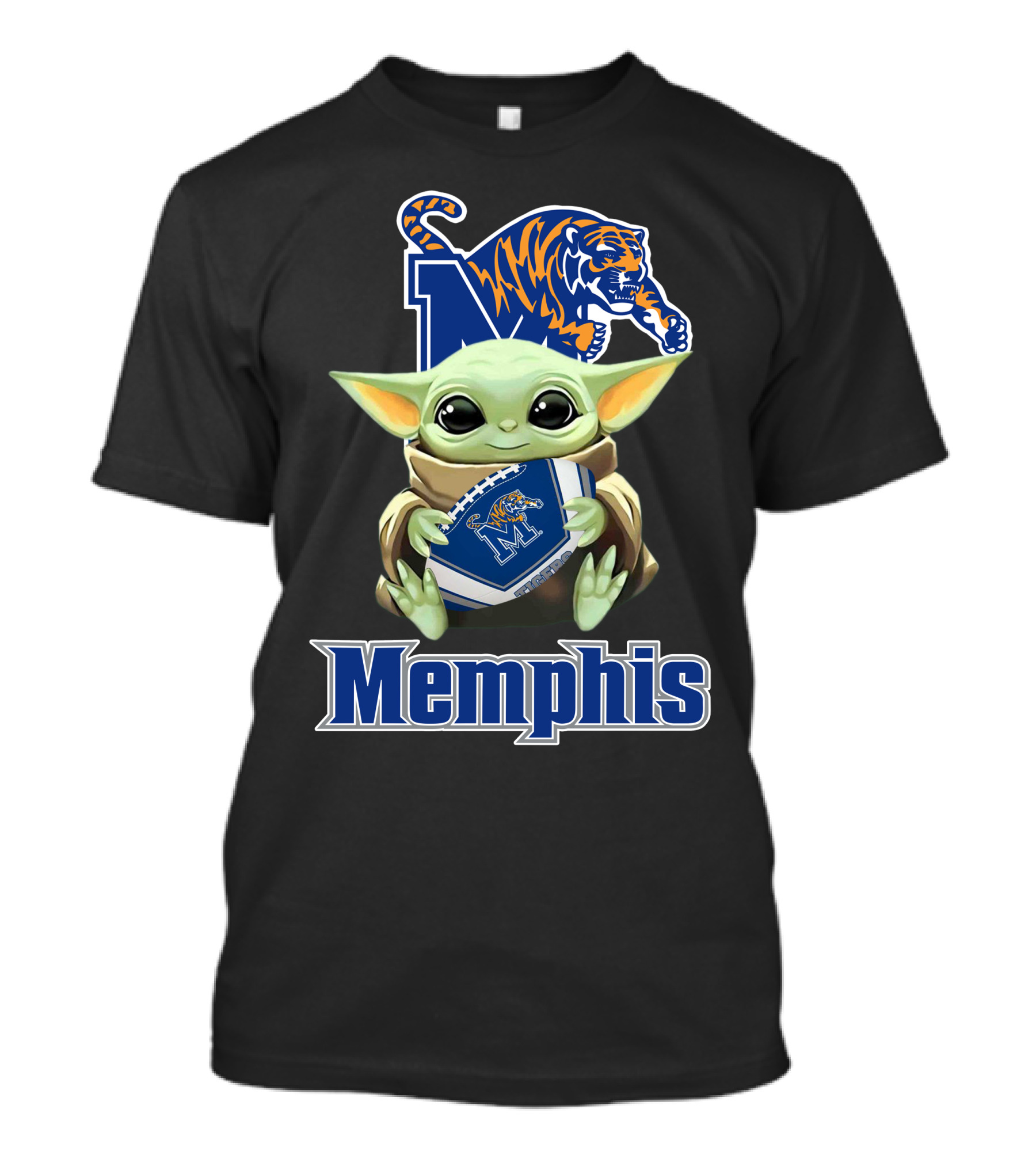 Memphis Tigers Baby Yoda Holding Football T-Shirt