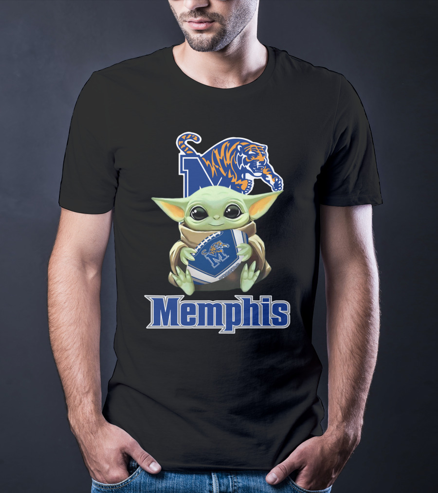 Memphis Tigers Baby Yoda Holding Football T-Shirt