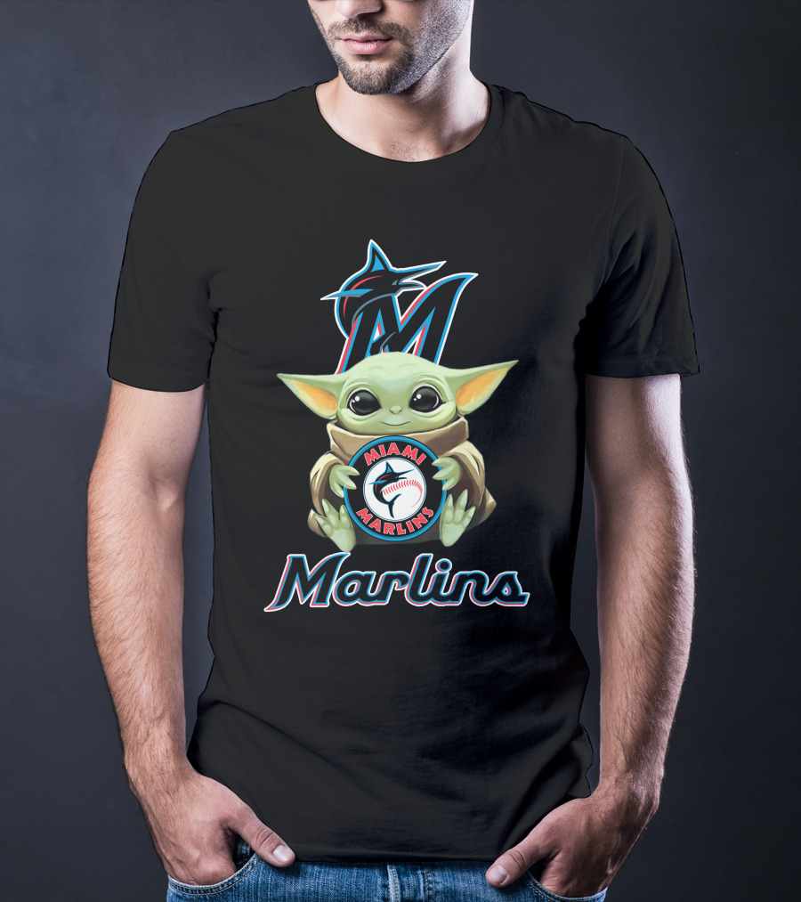 Miami Marlins Baby Yoda Holding Logo With Baseball And Team T-Shirt