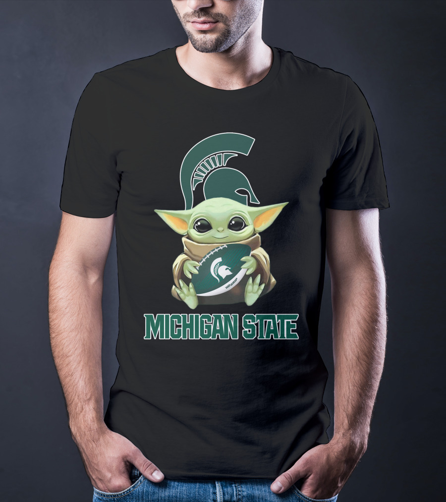 Michigan State Spartans Baby Yoda Football T-Shirt