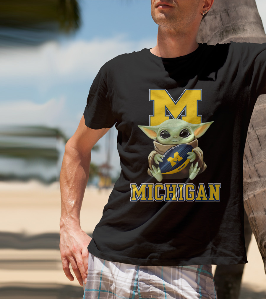 Michigan Wolverines Baby Yoda Football Fan Character M T-Shirt