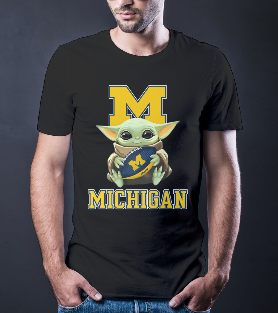 Michigan Wolverines Baby Yoda Football Fan Character M T-Shirt