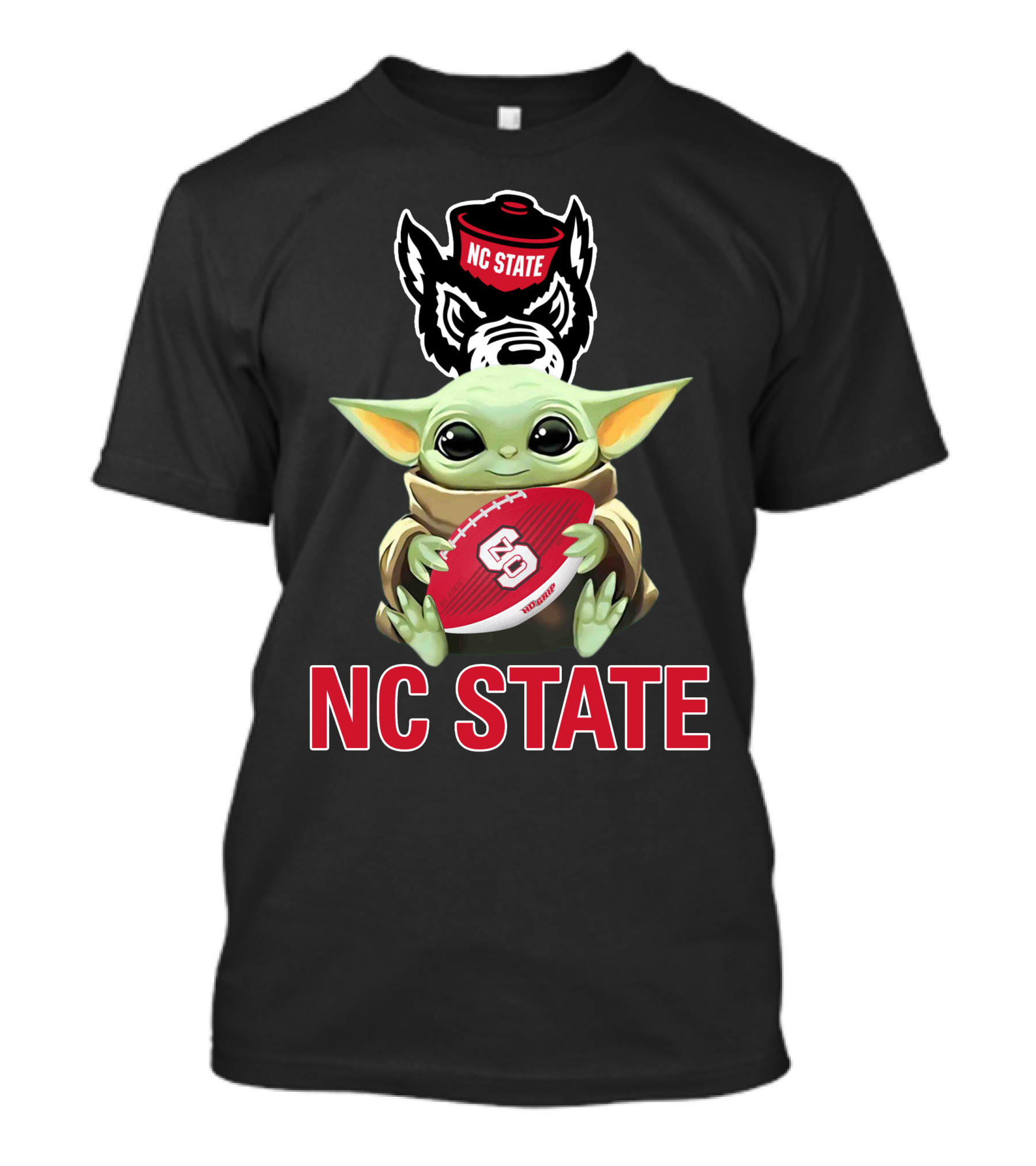 Nc State Wolfpack Baby Yoda Holding Football T-Shirt