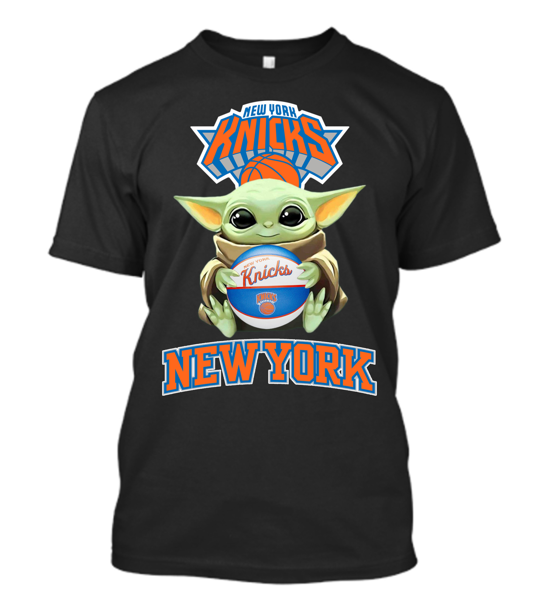 New York Knicks Baby Yoda Holding Basketball T-Shirt