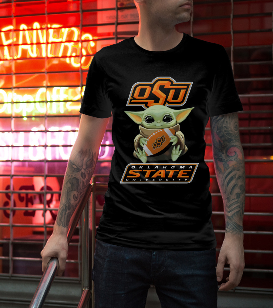 Osu Oklahoma State University Baby Yoda Football T-Shirt