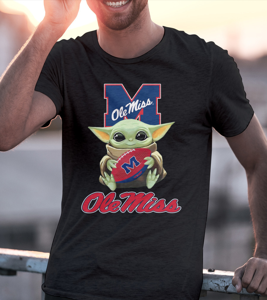 Ole Miss Rebels Baby Yoda Holding Football Official T-Shirt