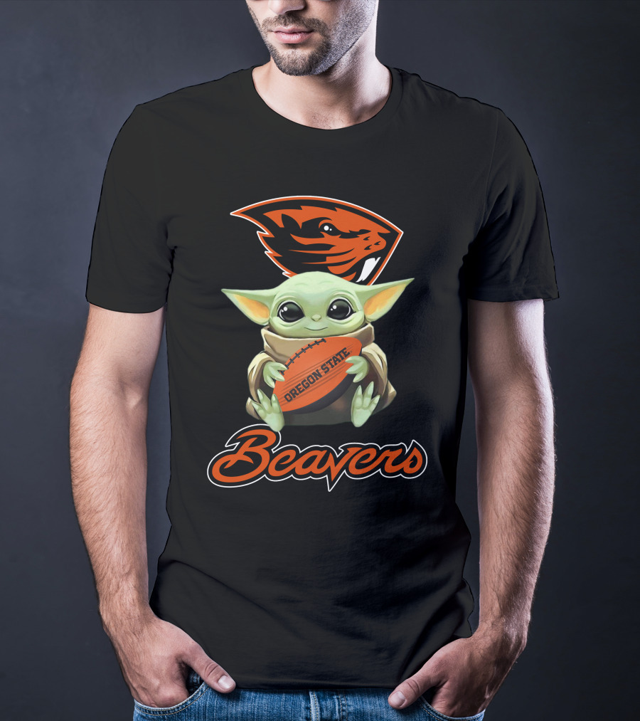 Oregon State Beavers Baby Yoda Holding Football T-Shirt