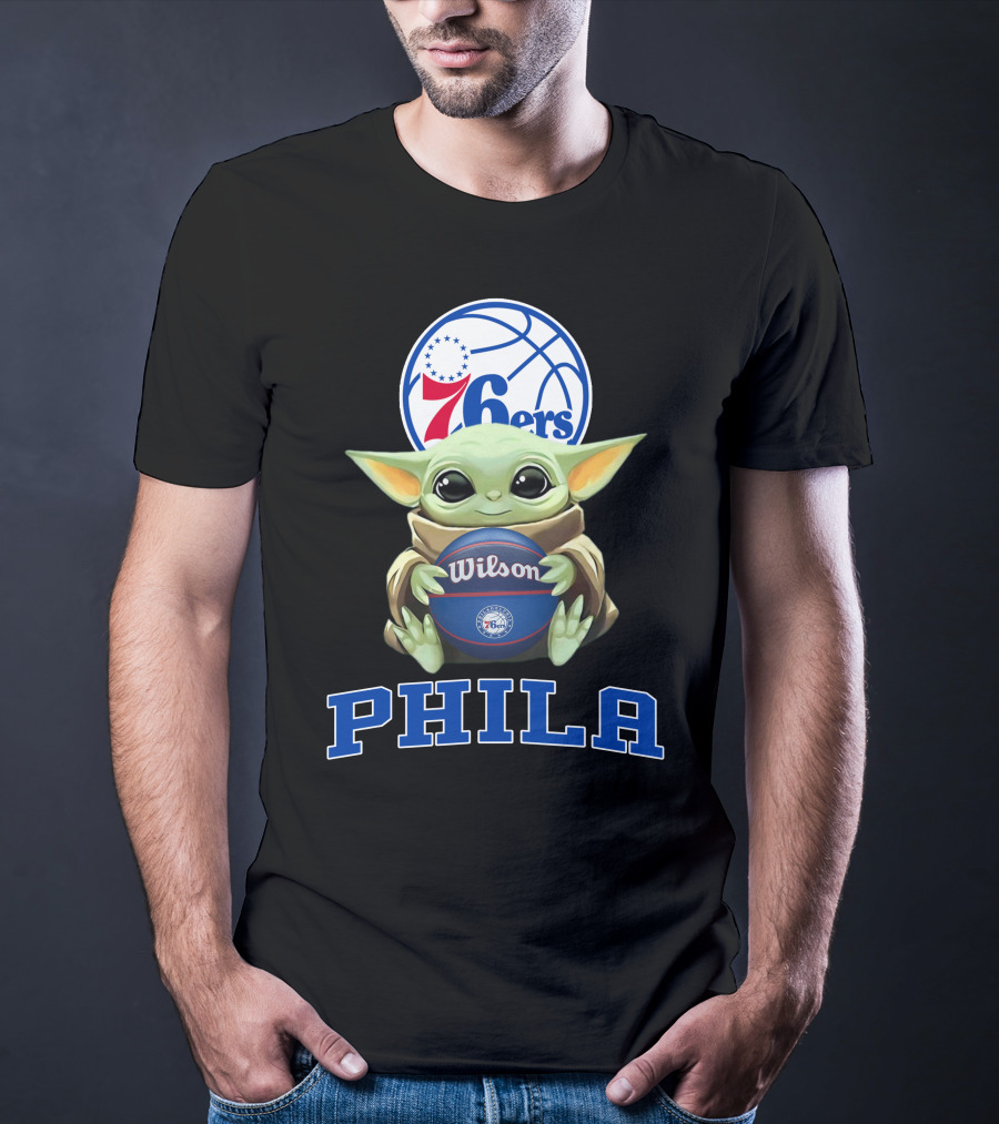 Philadelphia 76ers Baby Yoda Holding Wilson Basketball Phila T-Shirt