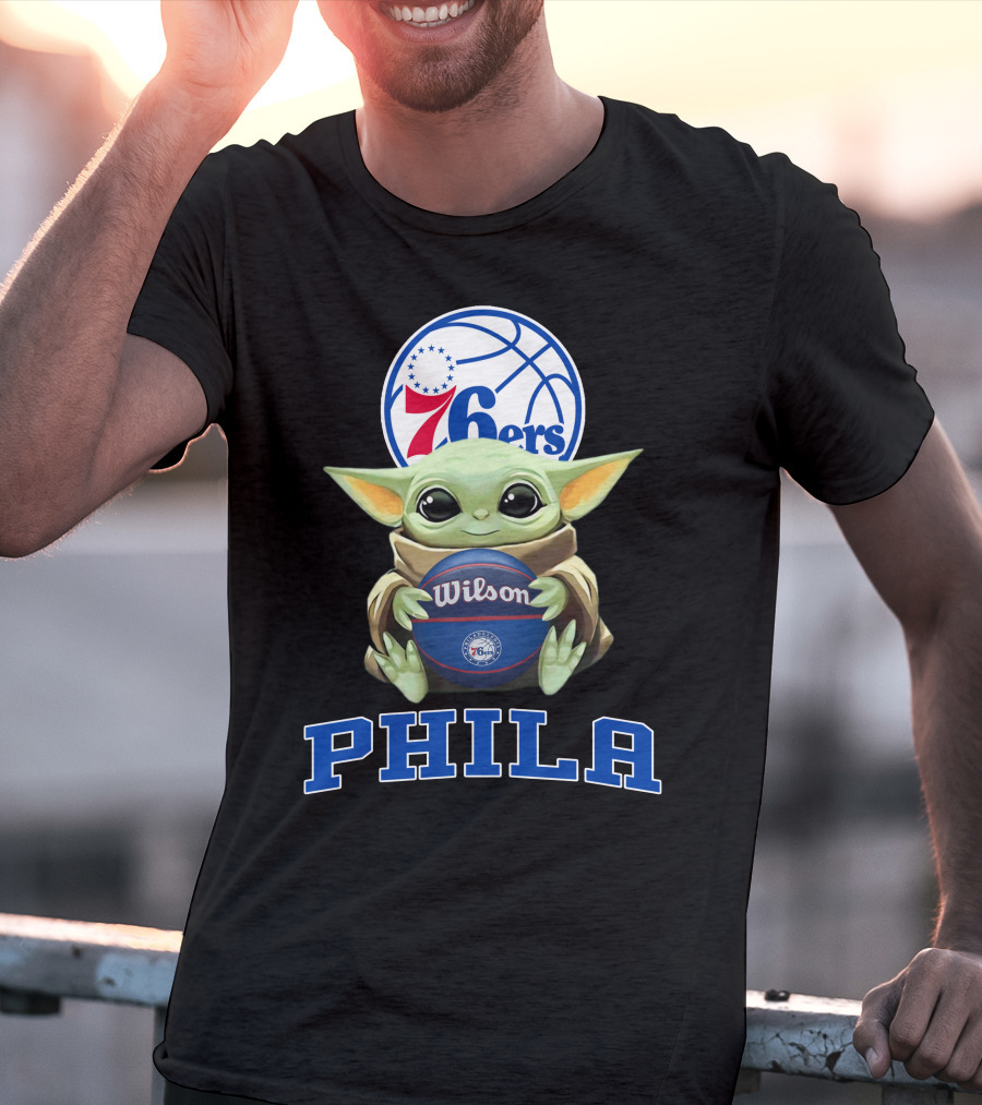 Philadelphia 76ers Baby Yoda Holding Wilson Basketball Phila T-Shirt