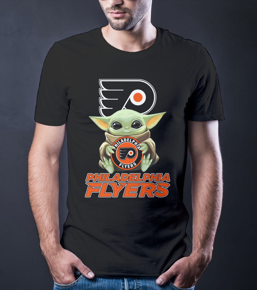 Philadelphia Flyers Baby Yoda Holding Team T-Shirt
