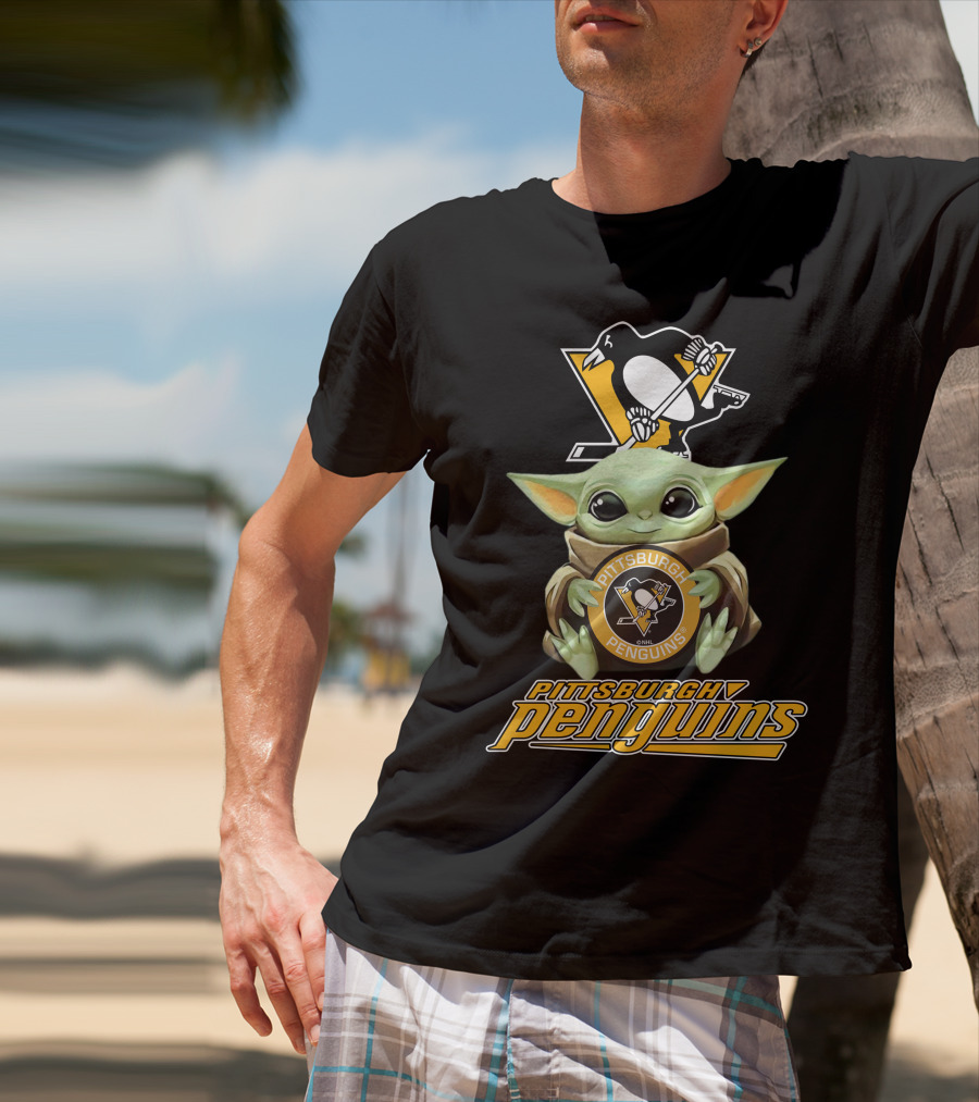 Pittsburgh Penguins Baby Yoda Holding Team T-Shirt