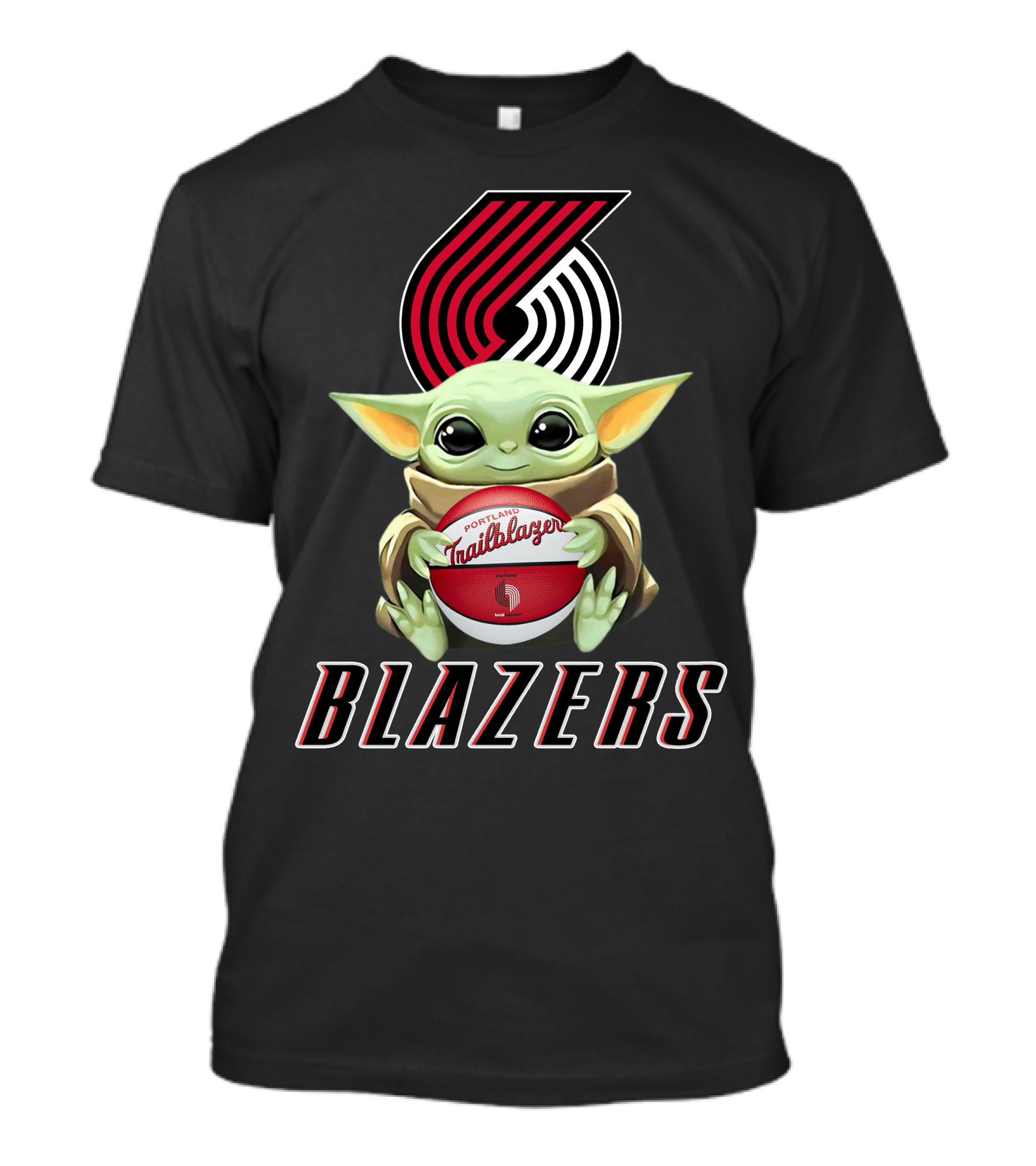 Portland Trail Blazers Baby Yoda Holding Basketball Fan Merch T-Shirt