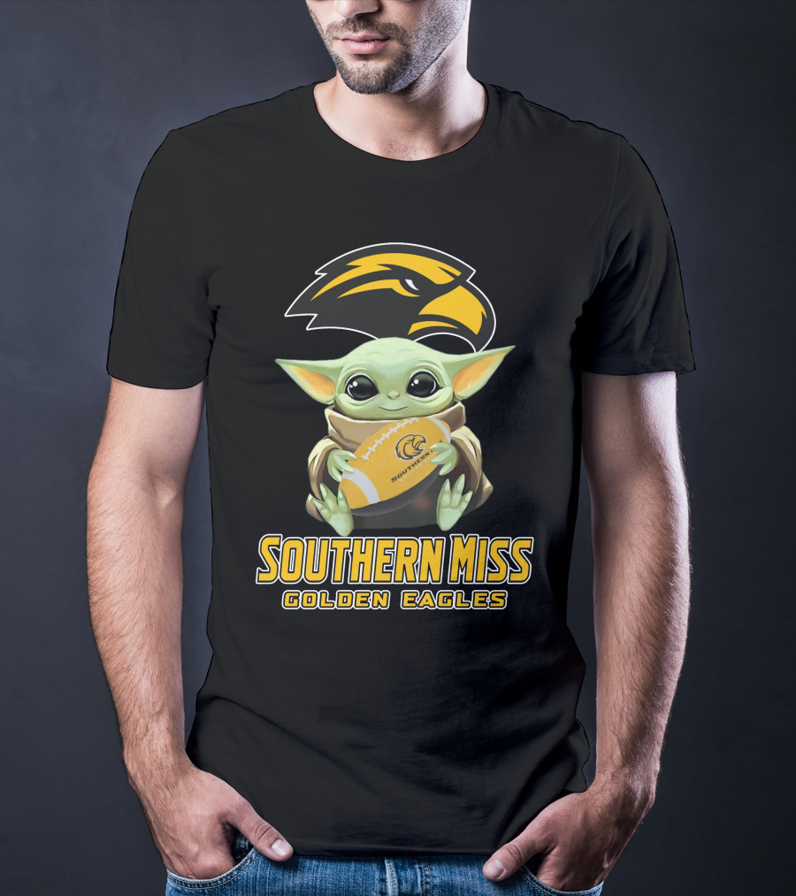 Southern Miss Golden Eagles Baby Yoda Holding Football T-Shirt