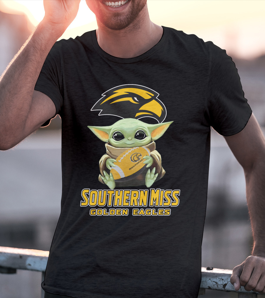 Southern Miss Golden Eagles Baby Yoda Holding Football T-Shirt