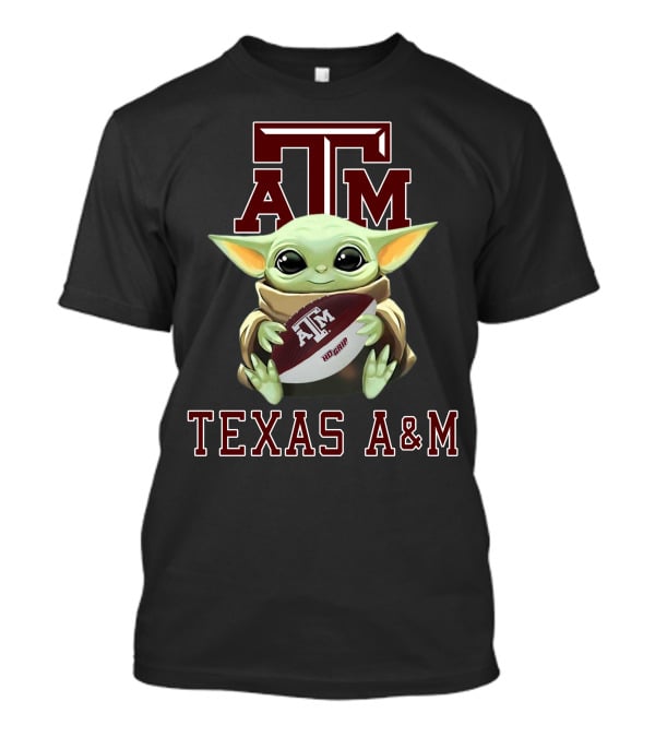 Texas A&M Aggies Baby Yoda Holding Football T-Shirt