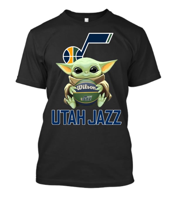 Utah Jazz Baby Yoda Holding Wilson Basketball T-Shirt
