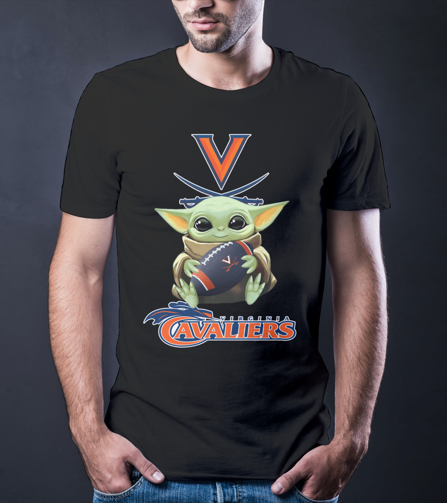 Virginia Cavaliers Baby Yoda Football Fan Logo Artwork T-Shirt