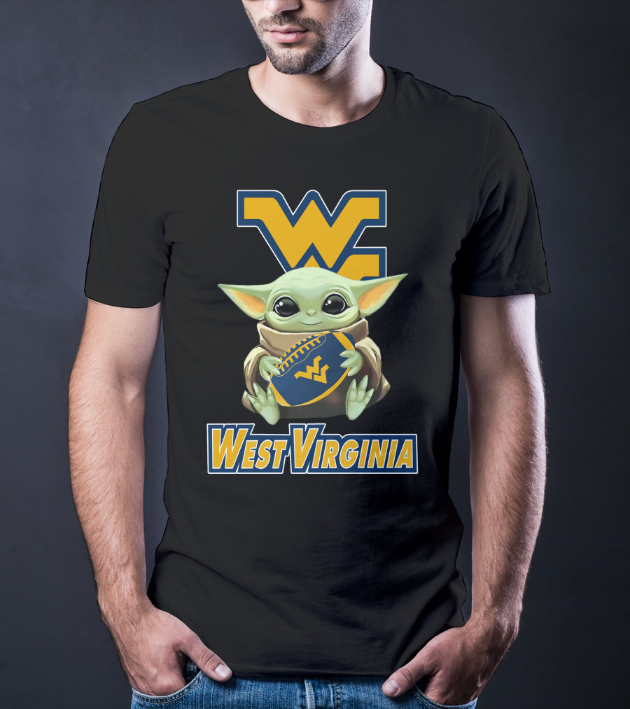 West Virginia Mountaineers Baby Yoda Football T-Shirt
