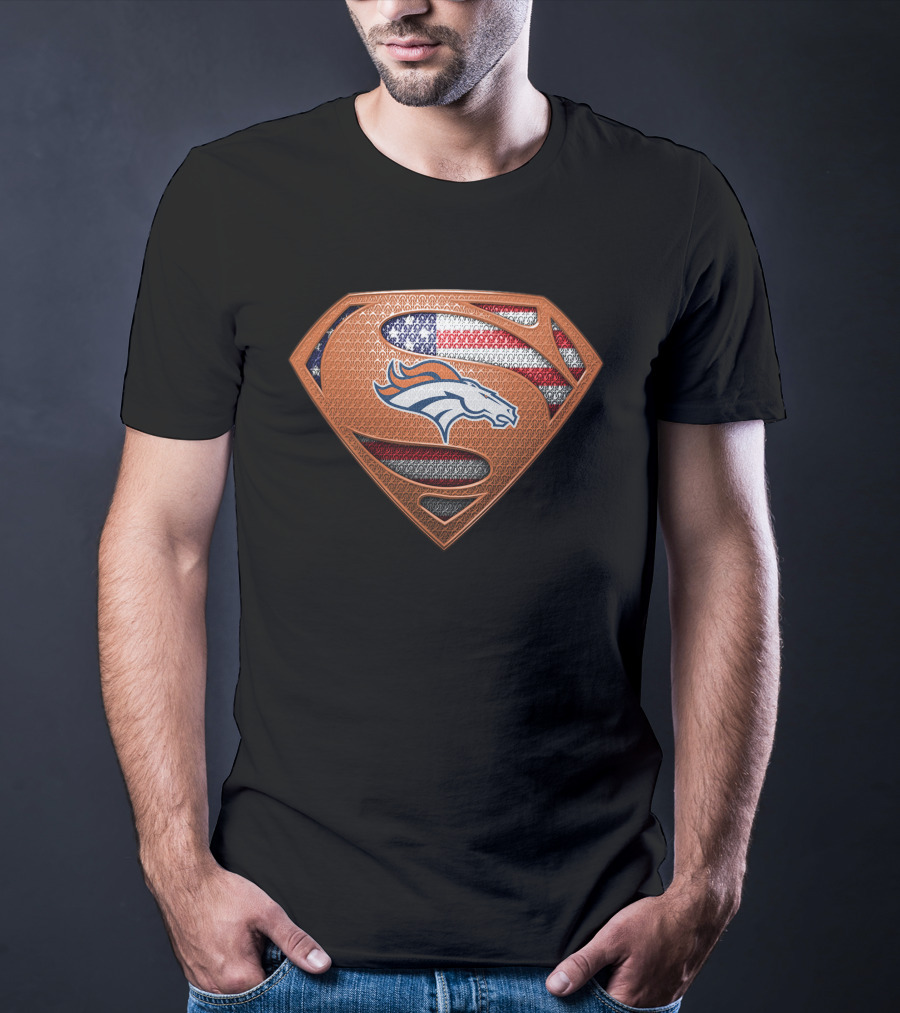 Denver Broncos Superman Shield American Flag T-Shirt