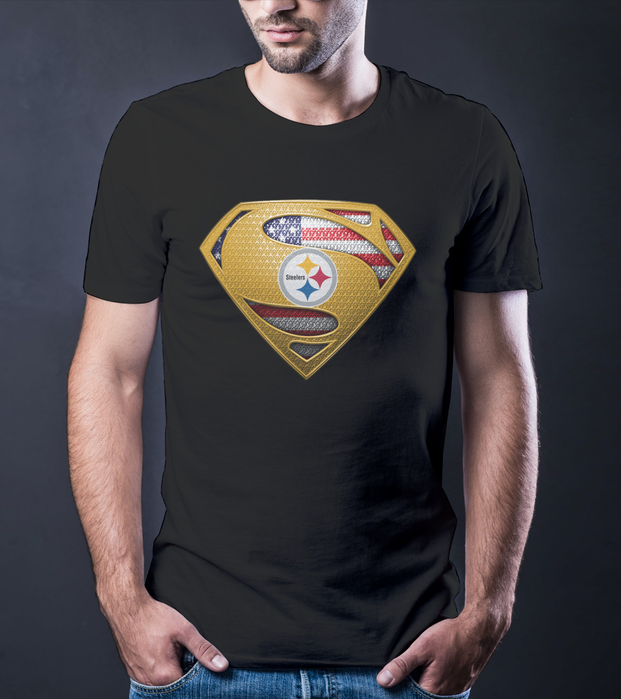 Pittsburgh Steelers Superman American Flag T-Shirt