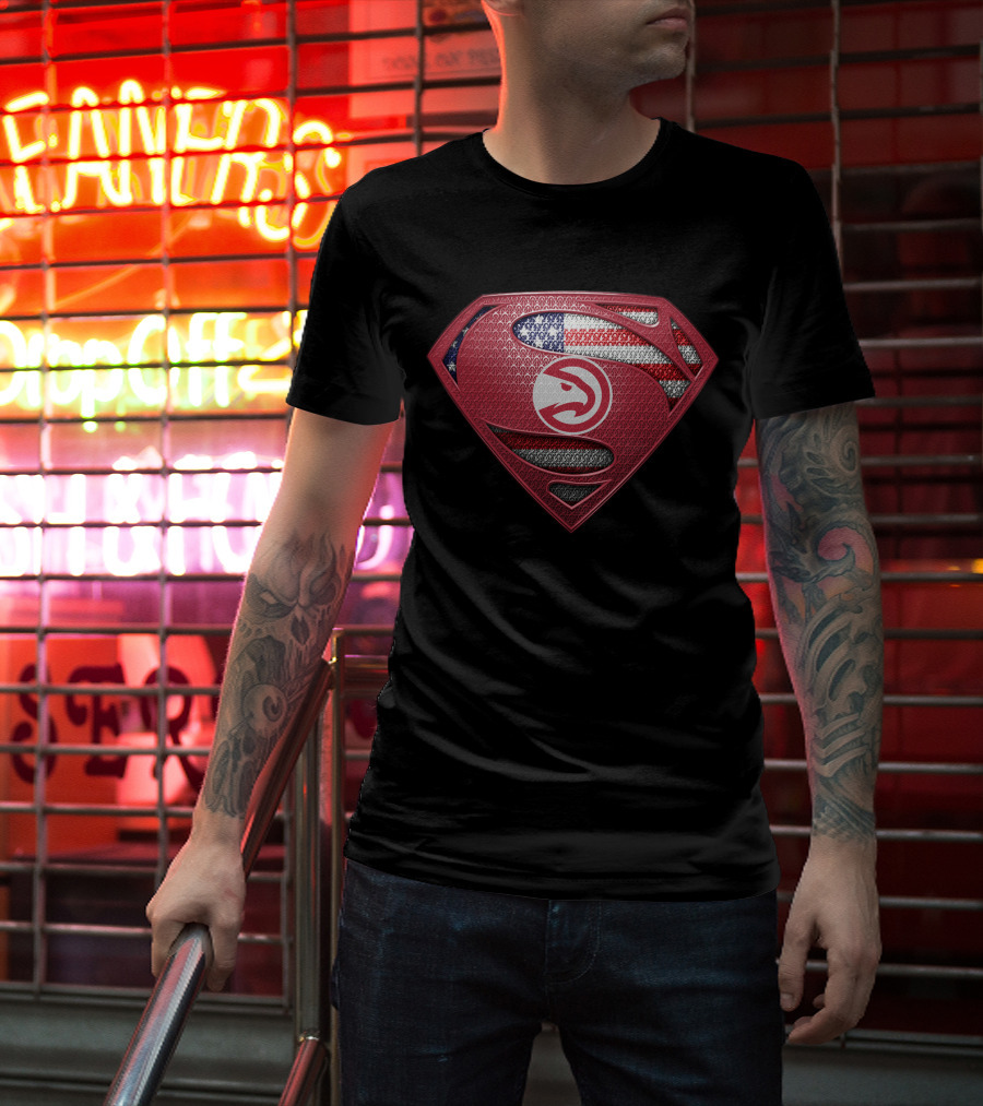 Atlanta Hawks Superman Shield American Flag Logo Vintage Style T-Shirt
