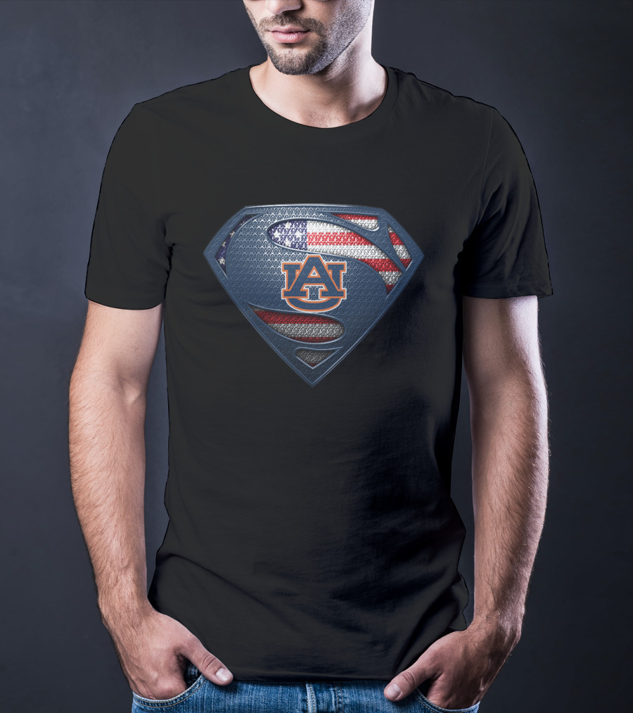 Auburn Tigers Superman Logo With American Flag T-Shirt