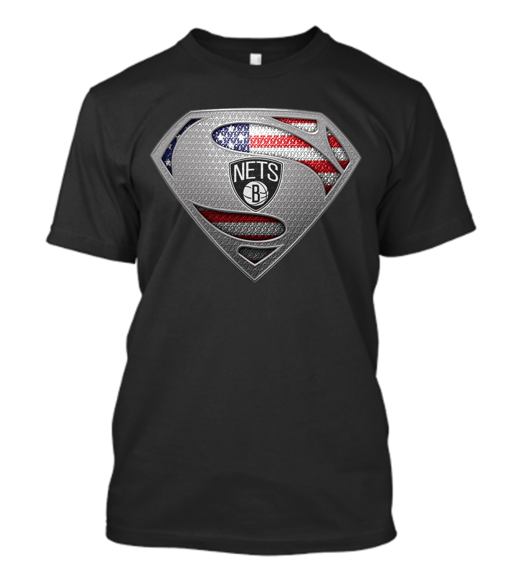 Brooklyn Nets Superman With American Flag And Shield T-Shirt