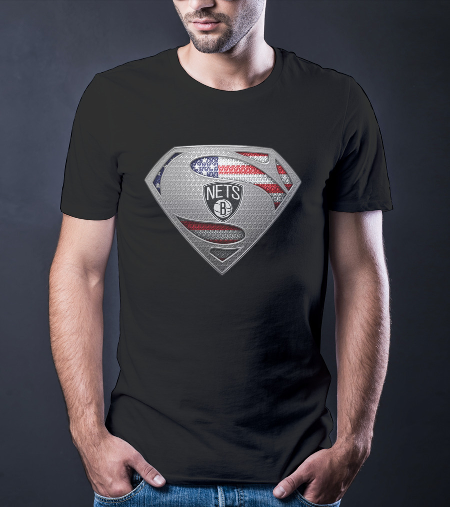 Brooklyn Nets Superman With American Flag And Shield T-Shirt