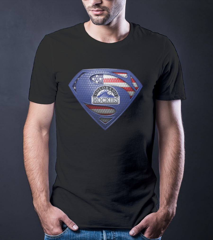 Colorado Rockies Superman Shield American Flag T-Shirt