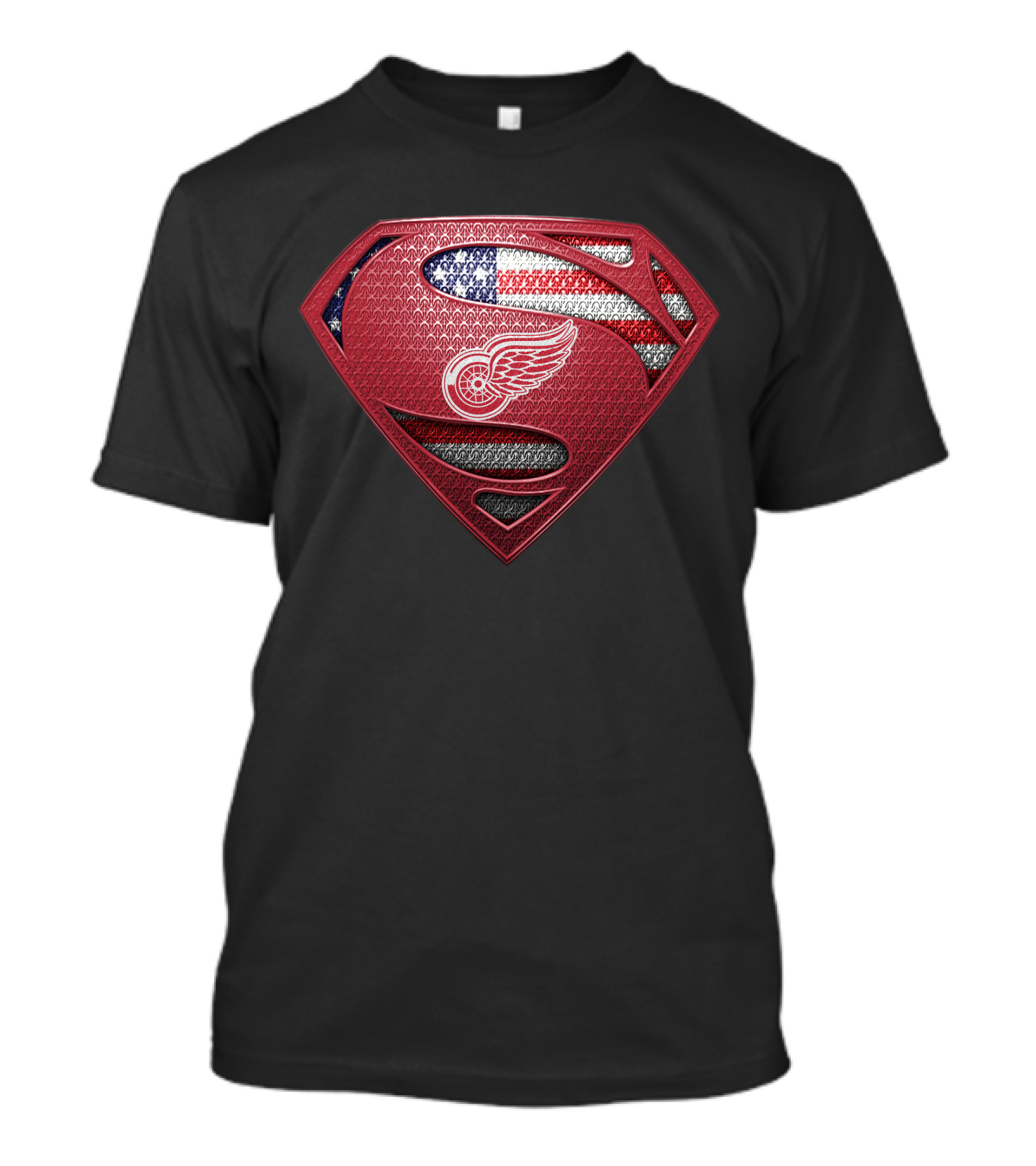 Detroit Red Wings Superman Logo American Flag T-Shirt