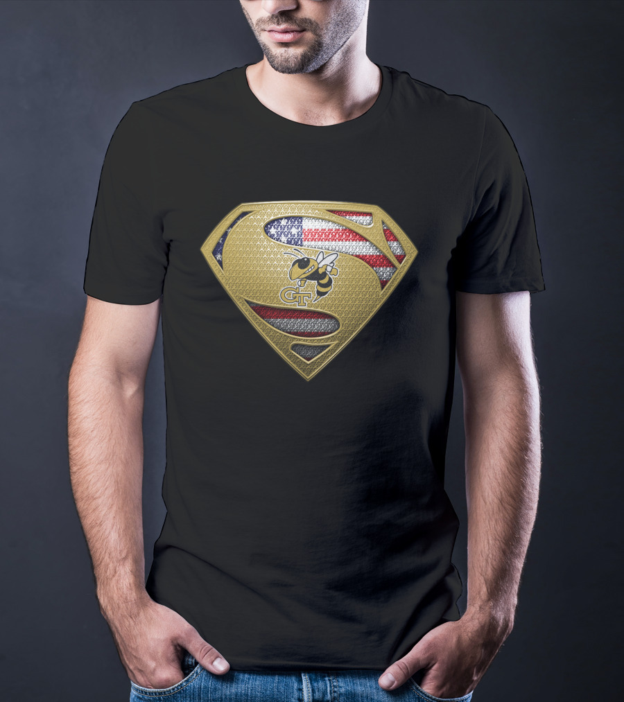 Georgia Tech Yellow Jackets Superman American Flag T-Shirt
