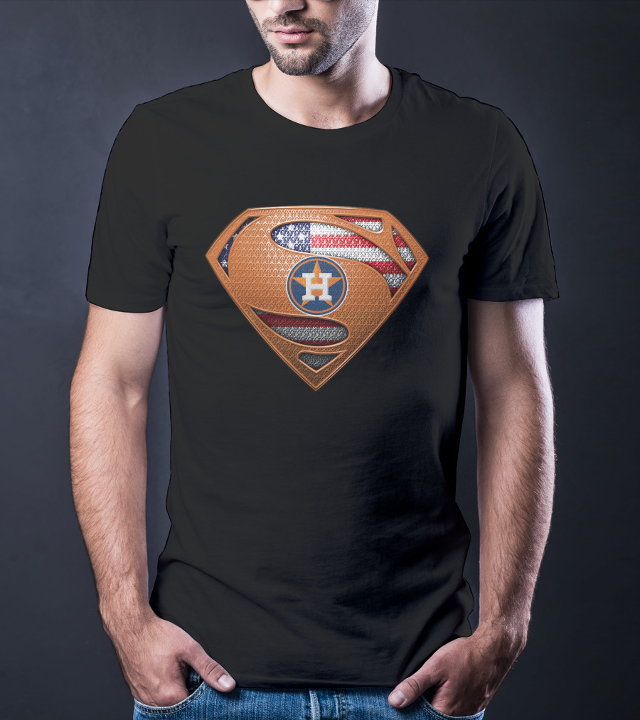 Houston Astros Superman American Flag Shield T-Shirt