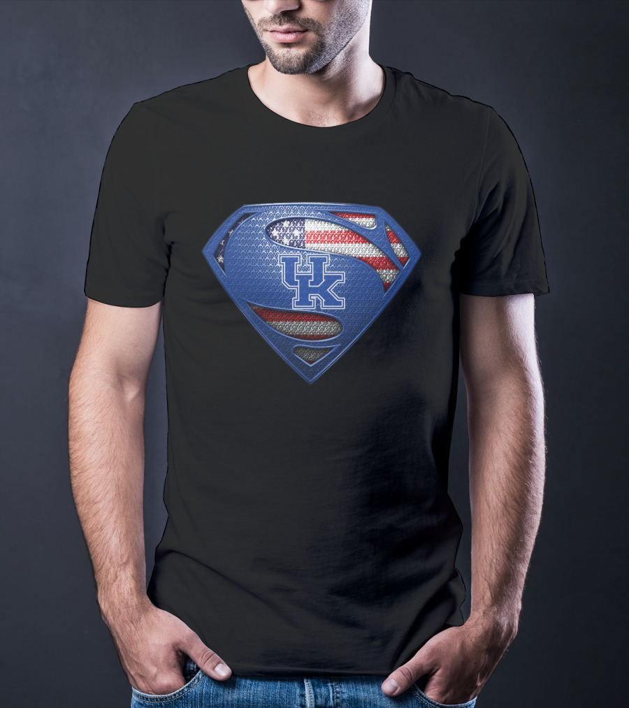 Kentucky Wildcats Uk American Flag Superman T-Shirt