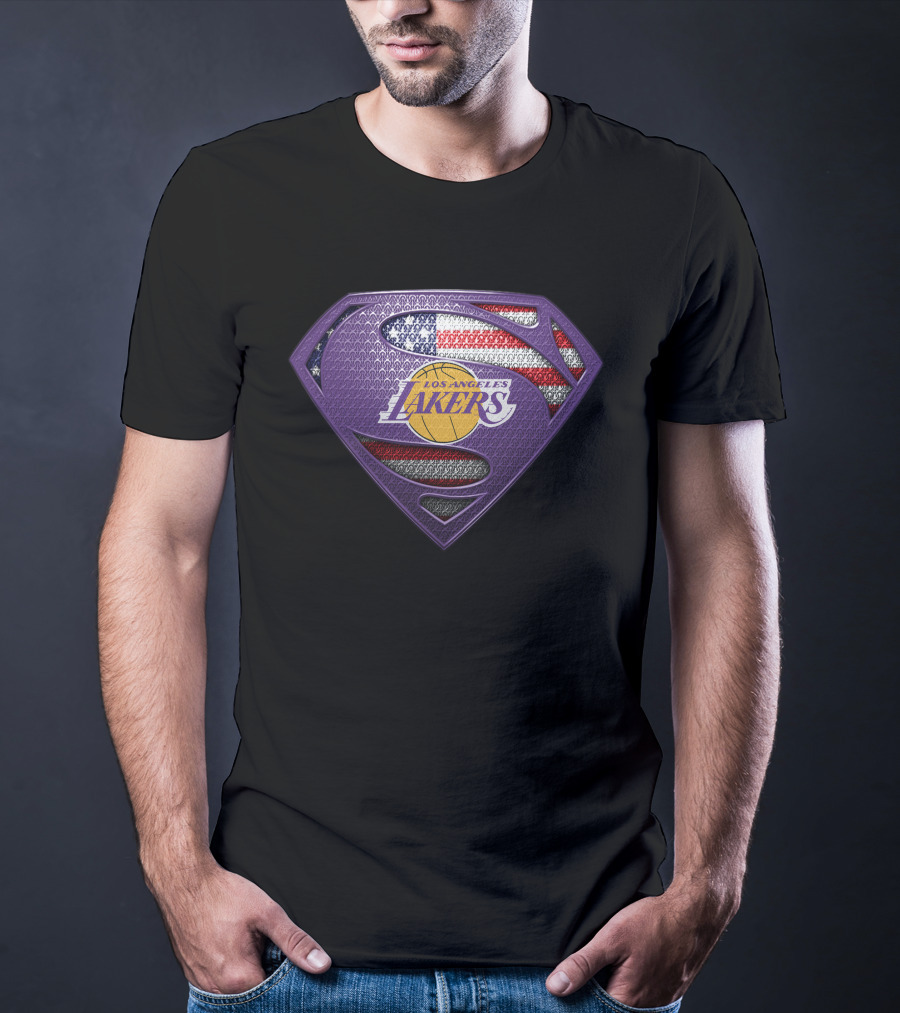 Los Angeles Lakers Superman Shield American Flag T-Shirt
