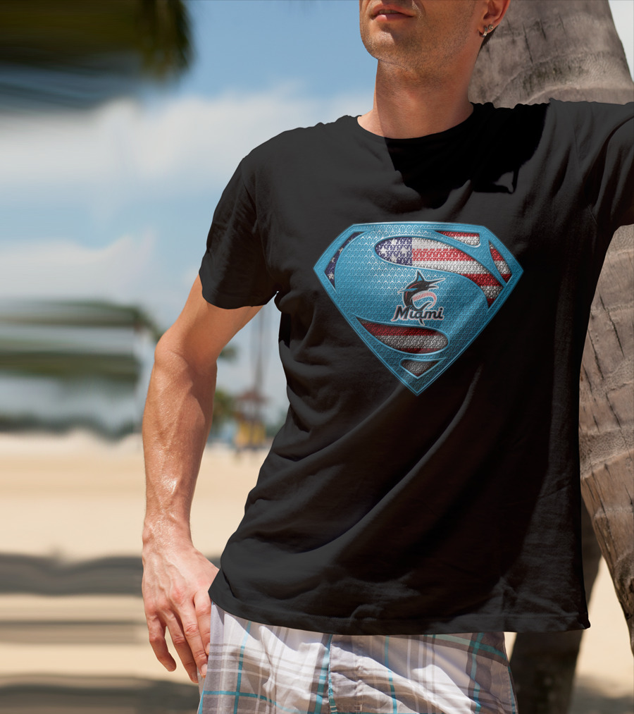 Miami Marlins Superman American Flag T-Shirt