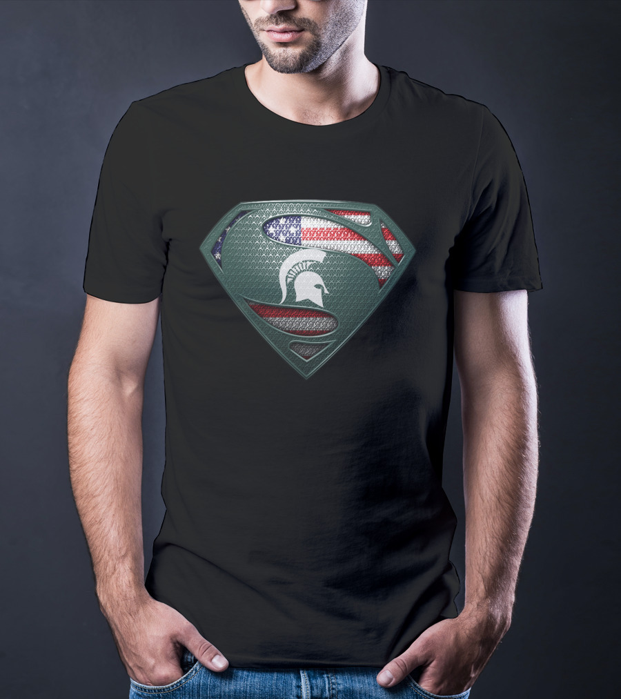 Michigan State Spartans Superman American Flag Crest T-Shirt