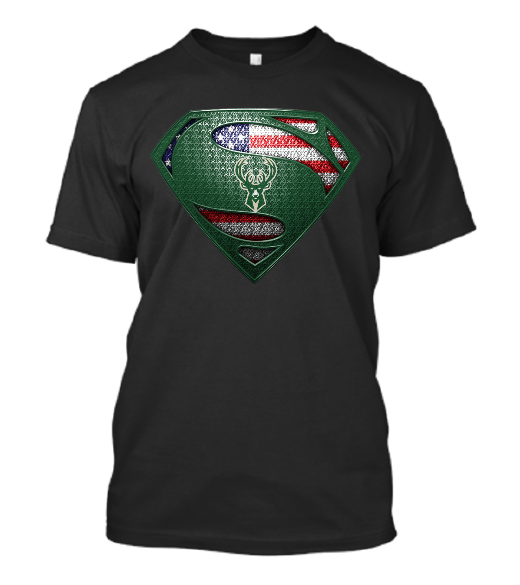 Milwaukee Bucks Superman Logo With American Flag T-Shirt
