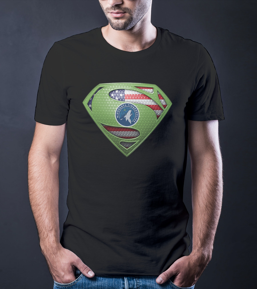Minnesota Timberwolves Superman Logo With American Flag T-Shirt