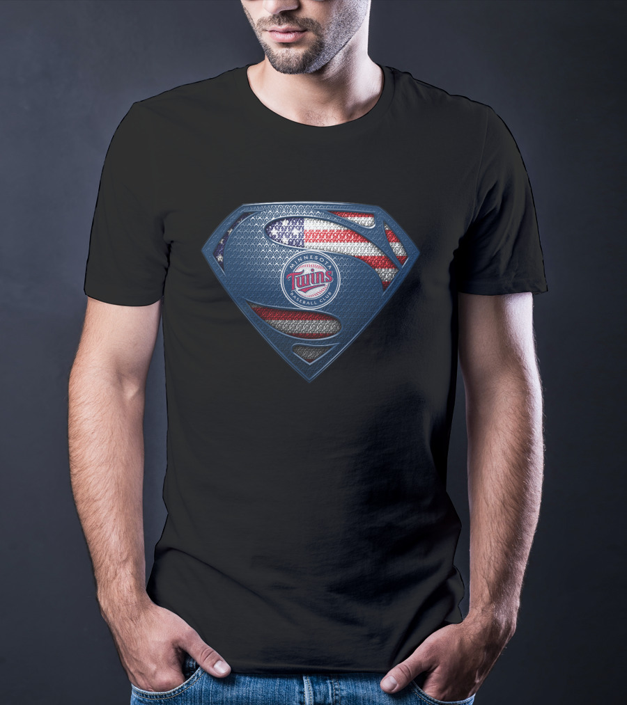 Minnesota Twins Baseball Club Superman Logo With American Flag T-Shirt