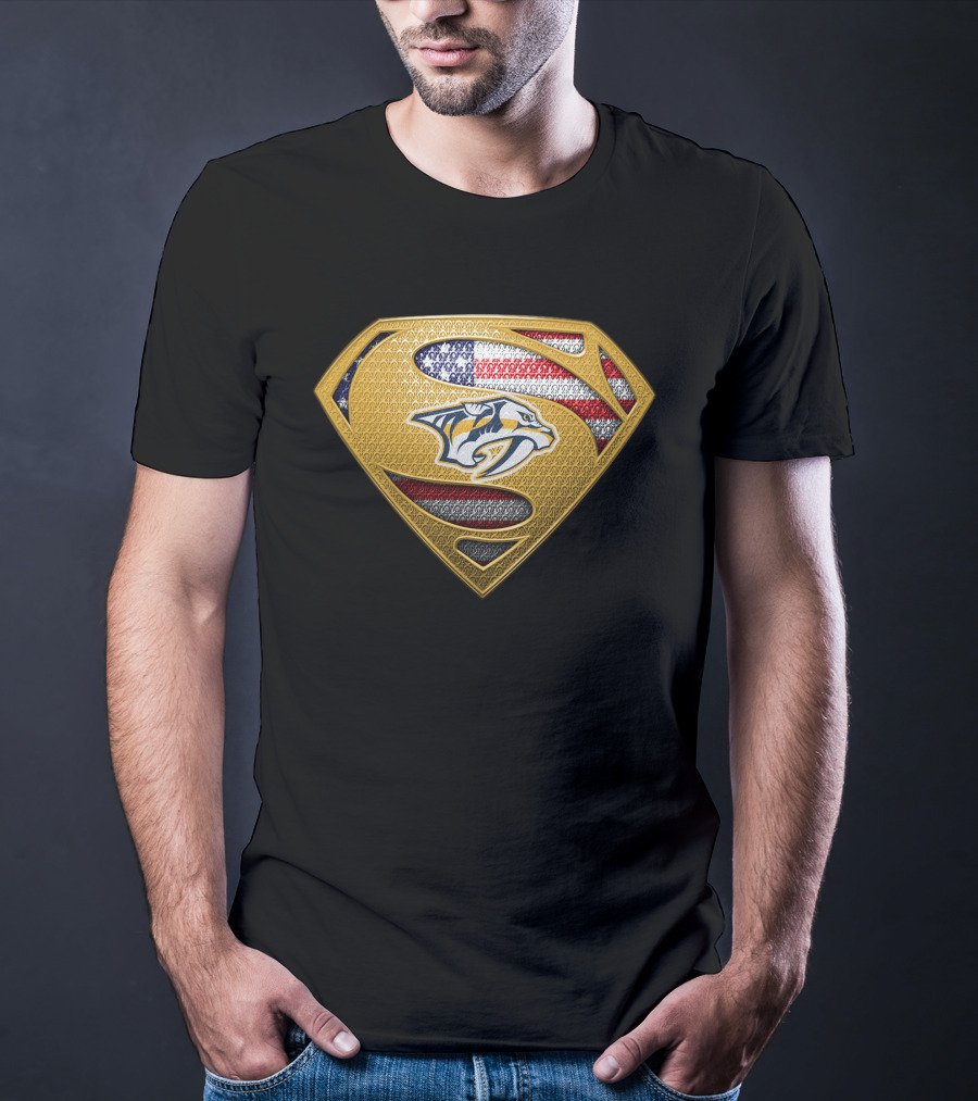 Nashville Predators Superman American Flag Badge T-Shirt